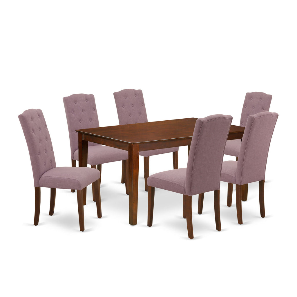 CACE7-XMT-WJ Elegant 7-Piece Dining Ensemble with Mahogany Rectangular Table and Six Upholstered Dahlia Chairs, 36x60