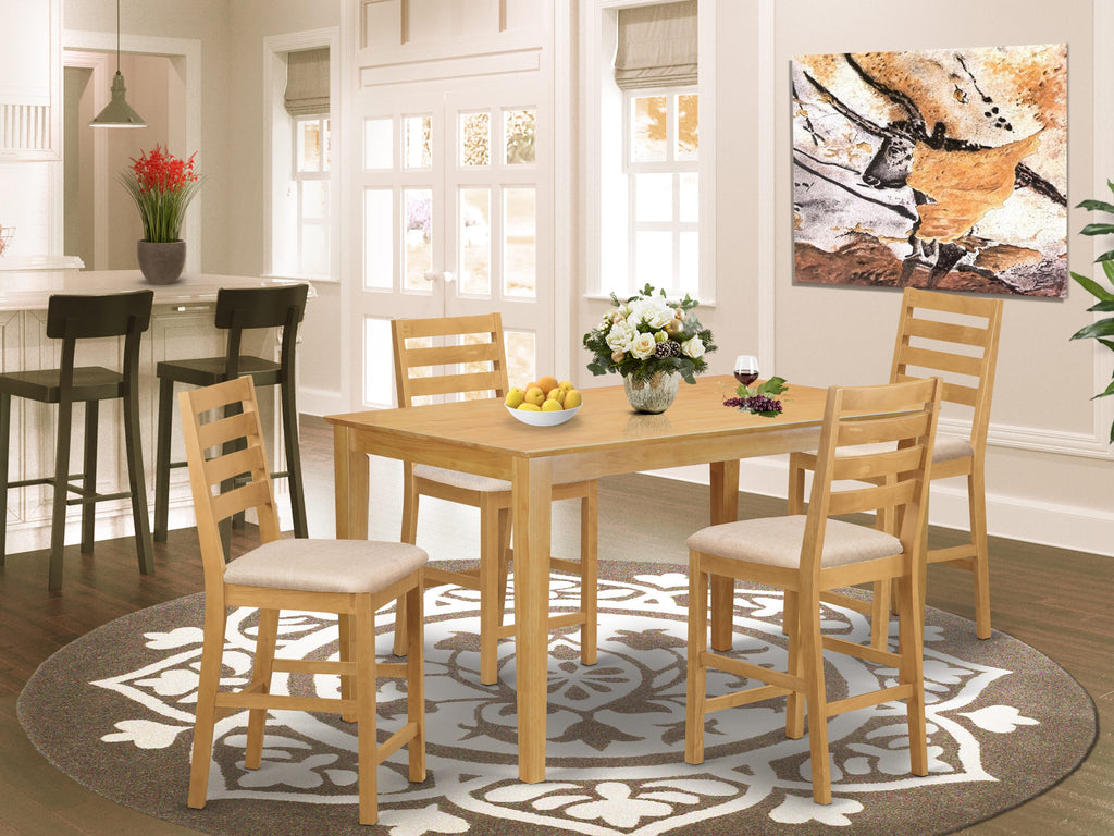 CACF50-TB6-5 Elegant Dining Ensemble 5-Piece Counter Set with Rectangular Table & 4 Fabric-Covered Chairs, 36x60 Oak Delight