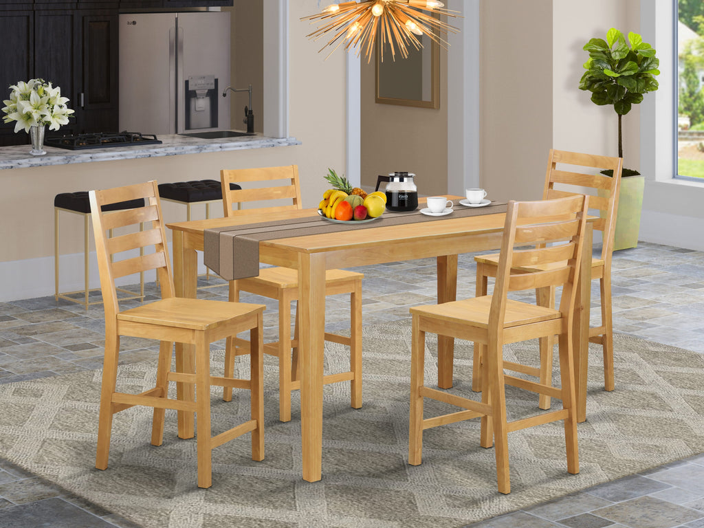 CACF50-2GS-M Stunning Oak 5-Piece Counter Height Dining Ensemble with Rectangular Table & 4 Seats
