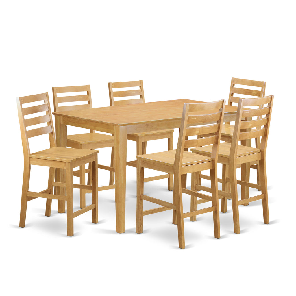 CACF7C-NDO-O 7 Piece Counter Height Pub Dining Assembly with Rectangular Table and 6 Oak Chairs, 36x60