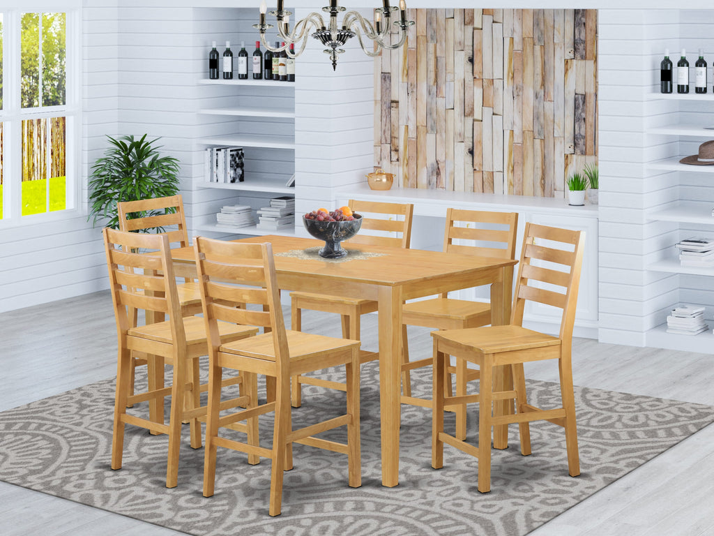 CACF7C-NDO-O 7 Piece Counter Height Pub Dining Assembly with Rectangular Table and 6 Oak Chairs, 36x60