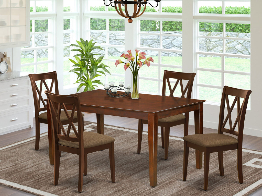 CACL5-D8C-P Exquisite 5-Piece Dining Ensemble with Mahogany Table & Upholstered Chairs - Perfect for 4