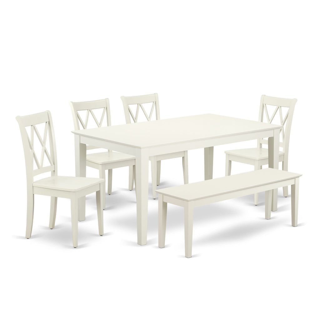 CACL6-FVR-9 6-Piece Dining Set with Rectangle Table, 4 Chairs & Bench, 36x60, Linen White Finish