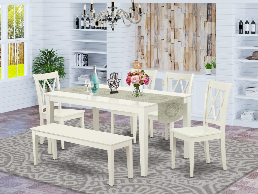 CACL6-FVR-9 6-Piece Dining Set with Rectangle Table, 4 Chairs & Bench, 36x60, Linen White Finish