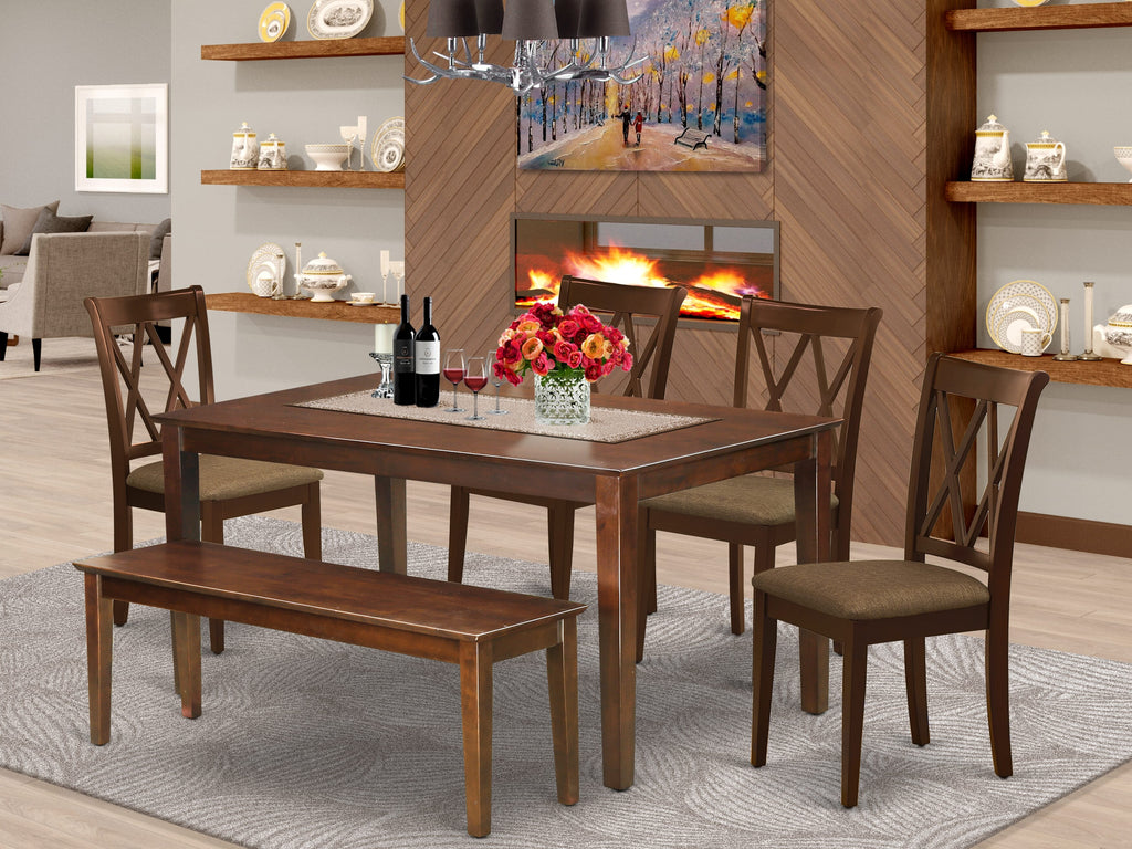 CACL6-KUW-U Premium 6-Piece Dining Set with Mahogany Table, Coordinating Chairs, and Bench - 36x60