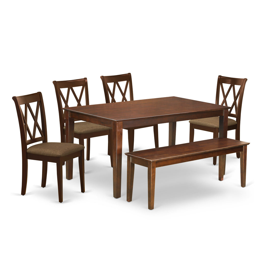 CACL6-KUW-U Premium 6-Piece Dining Set with Mahogany Table, Coordinating Chairs, and Bench - 36x60