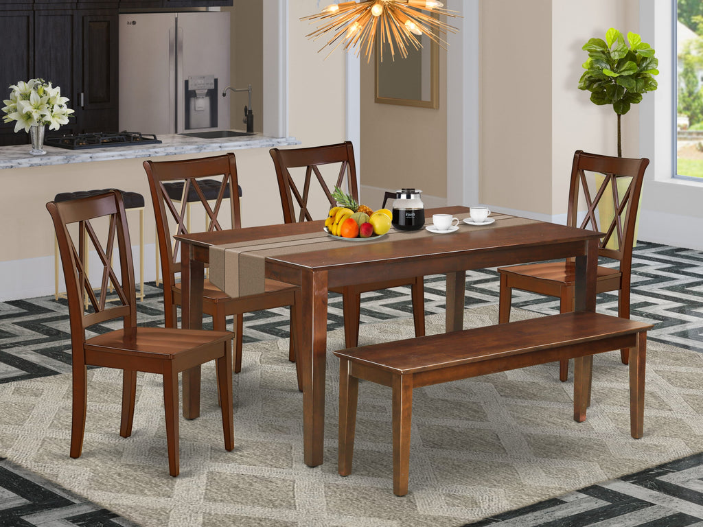 CACL6-H8H-K Classic 6-Piece Dining Set with Rectangular Table, Chairs & Bench in Mahogany Finish