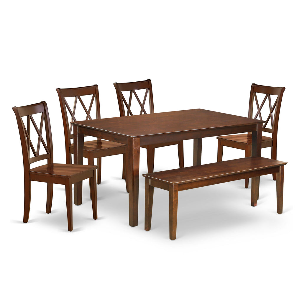 CACL6-H8H-K Classic 6-Piece Dining Set with Rectangular Table, Chairs & Bench in Mahogany Finish