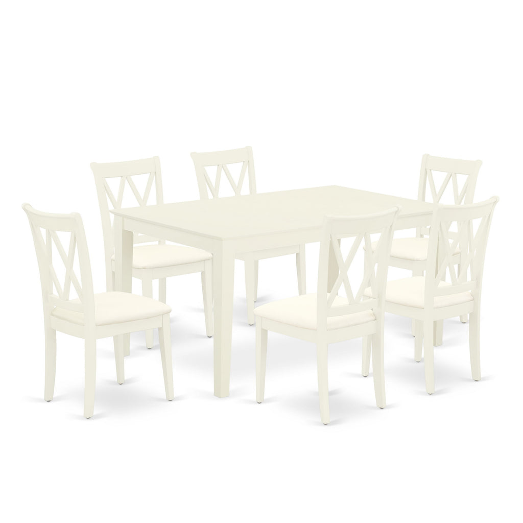 CACL7-RYA-S 7-Piece Dining Ensemble with Rectangular Table & Linen-Touched Chairs 36x60 - Ivory Finish