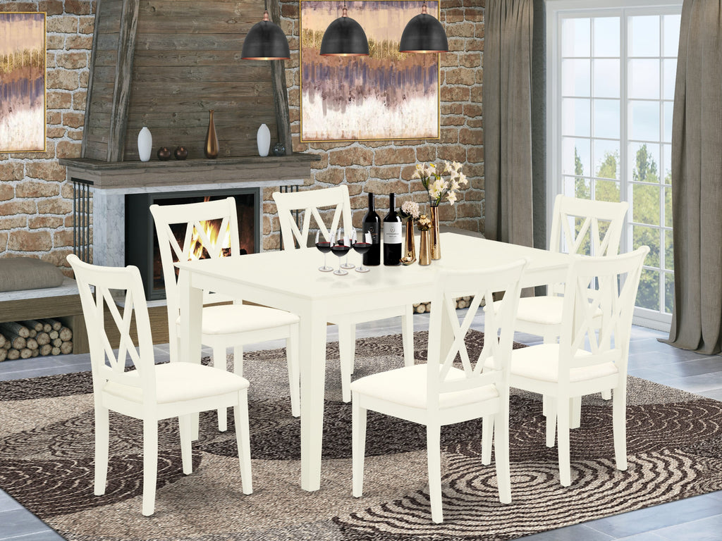 CACL7-RYA-S 7-Piece Dining Ensemble with Rectangular Table & Linen-Touched Chairs 36x60 - Ivory Finish
