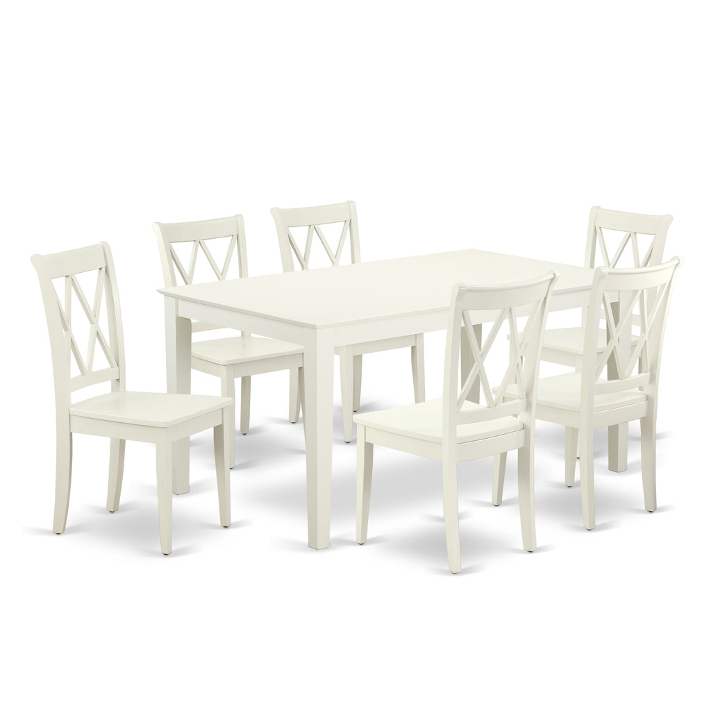 CACL7-98T-K Charming 7-Piece Rectangular Table Set with Linen White Finish and Six Elegant Chairs 36x60 Inches