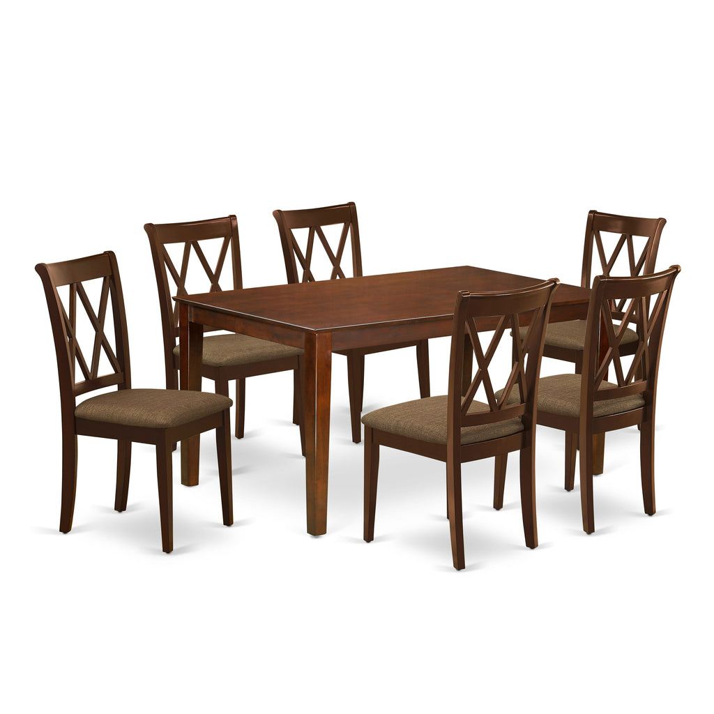 CACL7-IW3-1 7-Piece Dining Ensemble with 36x60 Mahogany Table & 6 Stylish Linen Chairs