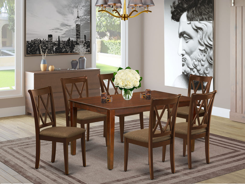 CACL7-IW3-1 7-Piece Dining Ensemble with 36x60 Mahogany Table & 6 Stylish Linen Chairs