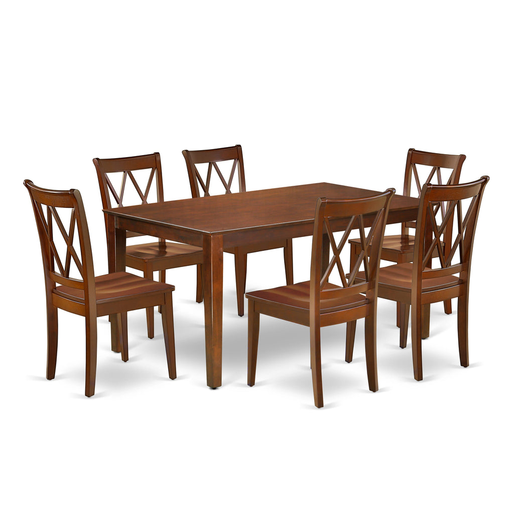 CACL7-MAH-W 7 Pc Rectangle Dining Set with Table & Six Chairs, 36x60 in Warm Mahogany Finish