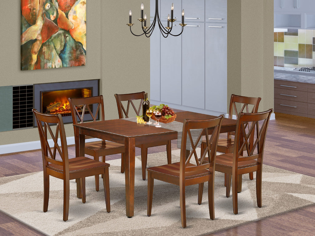 CACL7-MAH-W 7 Pc Rectangle Dining Set with Table & Six Chairs, 36x60 in Warm Mahogany Finish