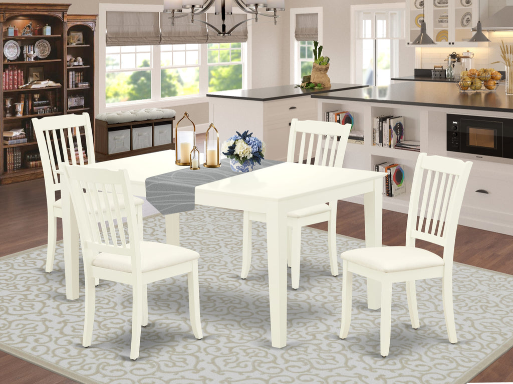 CADA5-58D-U 5 Piece Dining Ensemble with Fabric Chairs and Rectangle Table, 36x60 Inch, Linen White
