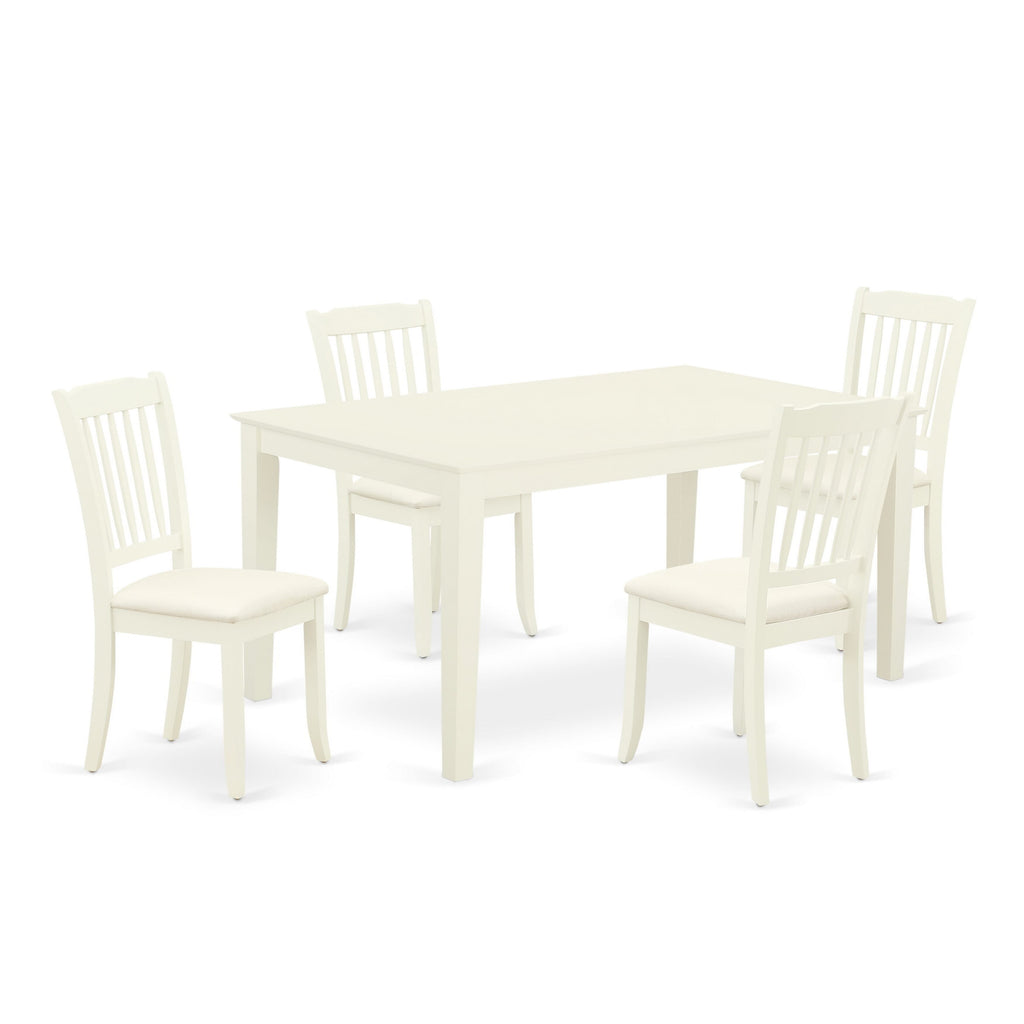 CADA5-58D-U 5 Piece Dining Ensemble with Fabric Chairs and Rectangle Table, 36x60 Inch, Linen White