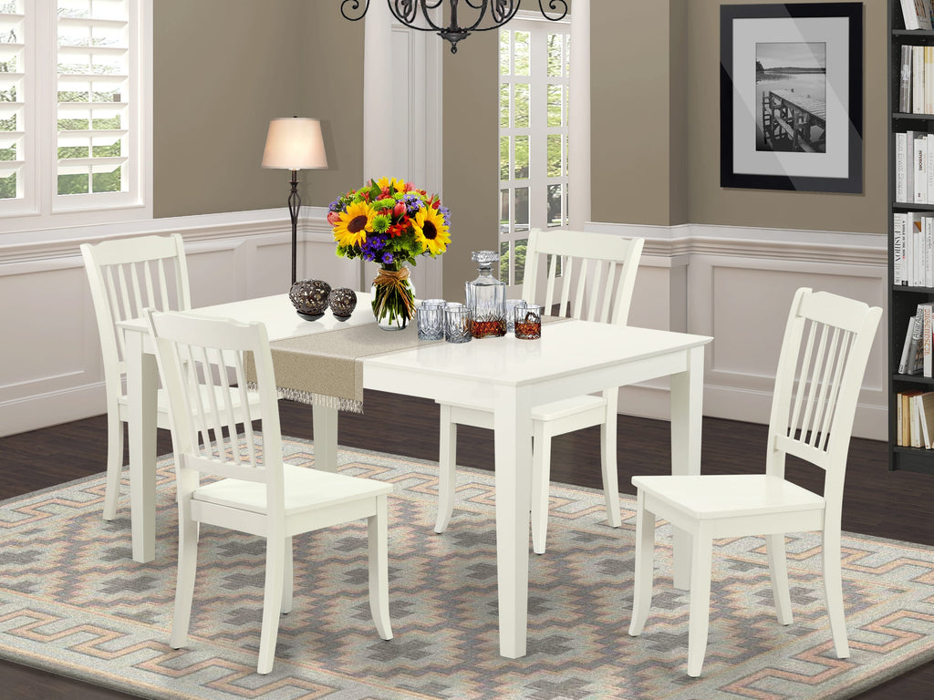 CADA5-M86-V 5-Piece Dining Ensemble with Rectangular Table & Four Chairs 36x60 Inch, Linen White Elegance
