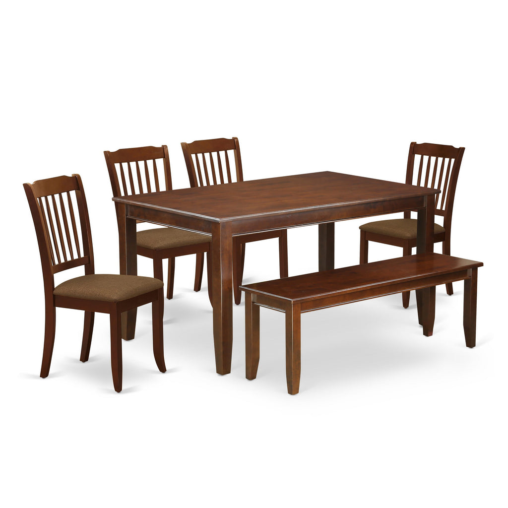CADA6-8OH-Q Sophisticated 6-Piece Dining Collection with a Rectangular Table, 4 Upholstered Chairs, and Bench, 36x60 Mahogany