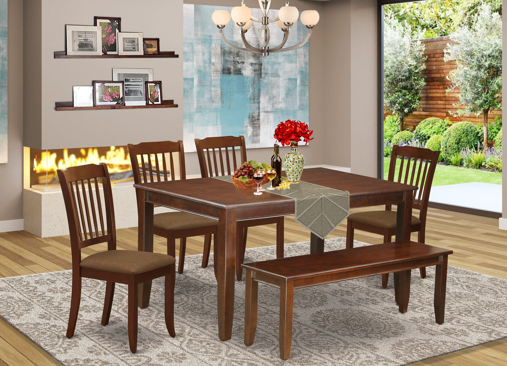 CADA6-8OH-Q Sophisticated 6-Piece Dining Collection with a Rectangular Table, 4 Upholstered Chairs, and Bench, 36x60 Mahogany