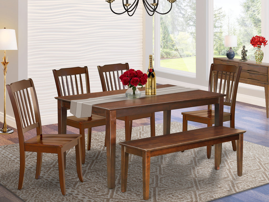 Mahogany Rectangle Dining Set CADA6-6CJ-W 6-Piece Ensemble with Table, 4 Seats, and Bench, 36x60