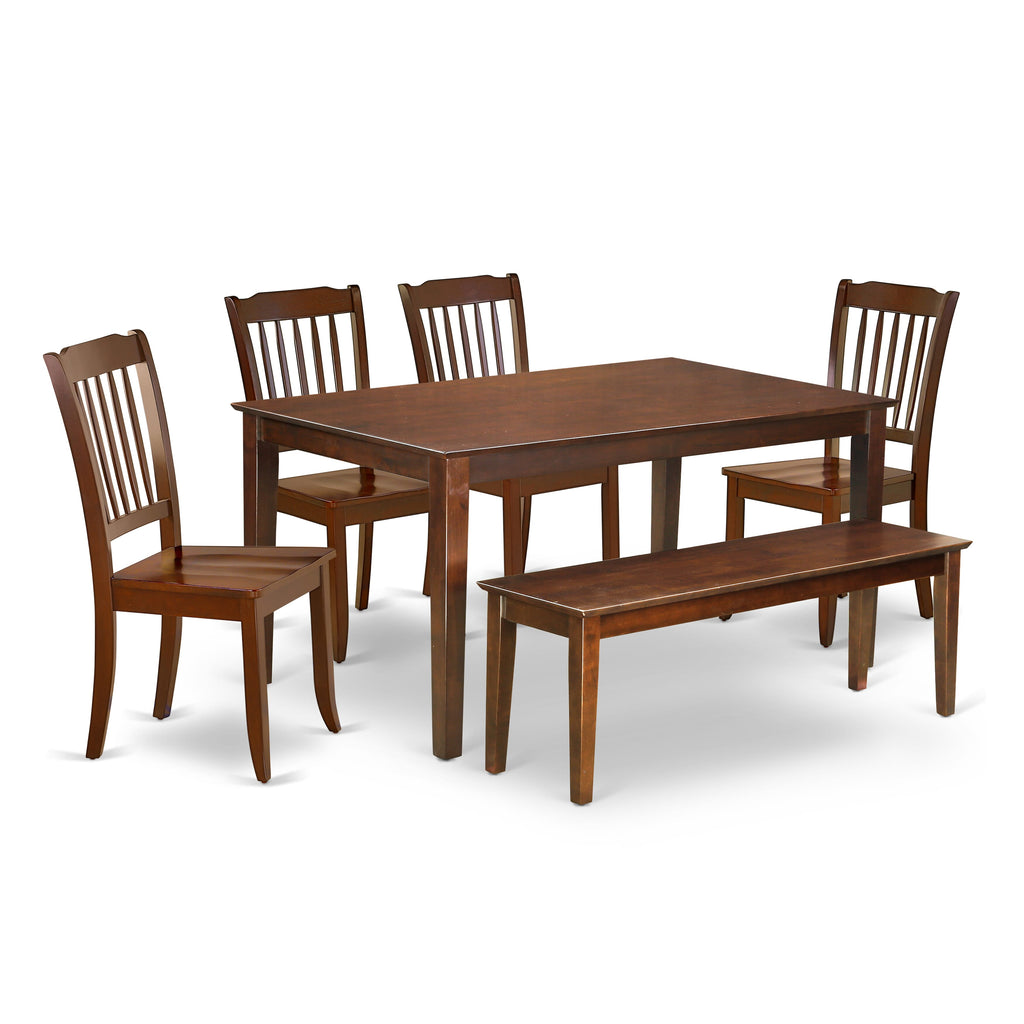 Mahogany Rectangle Dining Set CADA6-6CJ-W 6-Piece Ensemble with Table, 4 Seats, and Bench, 36x60