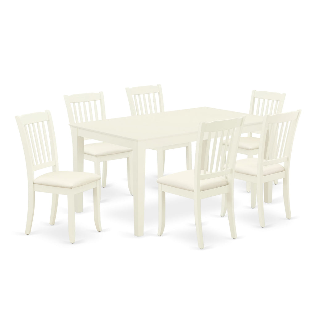 CADA7-C4E-M Luxurious 7-Piece Dining Ensemble featuring Rectangular Table & Six Chairs Set, Elegant Linen Finish