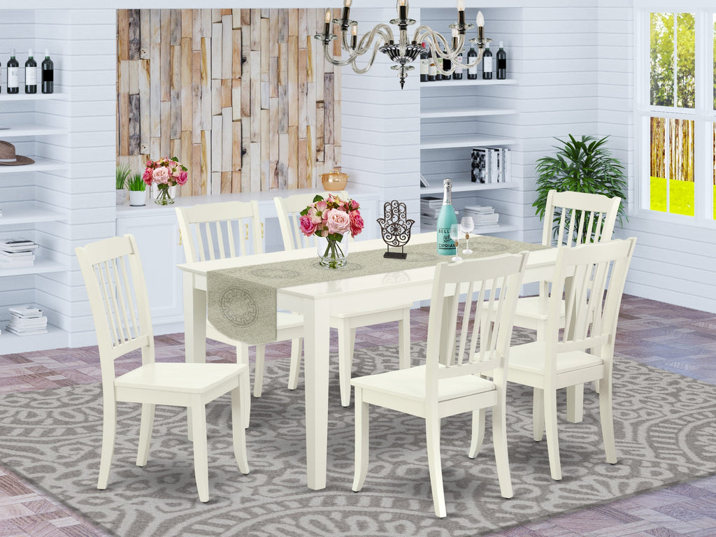 CADA7-7Z3-V 7-Piece Dining Ensemble with Rectangle Table and 6 Chairs, Linen White Finish, 36x60