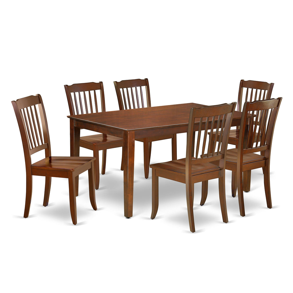 CADA7-LRM-S 7-Piece Mahogany Dining Set Rectangular Table & Six Chairs, 36x60 Inch, Warm Tones