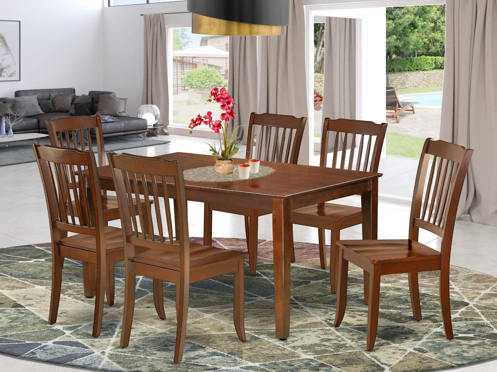 CADA7-LRM-S 7-Piece Mahogany Dining Set Rectangular Table & Six Chairs, 36x60 Inch, Warm Tones