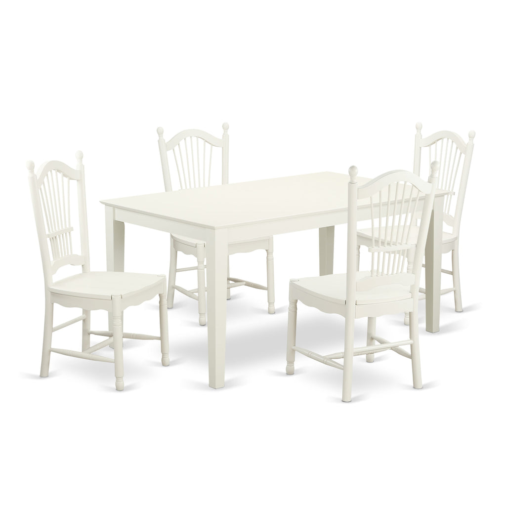 CADO5-628-6 Graceful 5-Piece Set Rectangular Table with Four Elegant Chairs, 36x60 in Ivory Hue