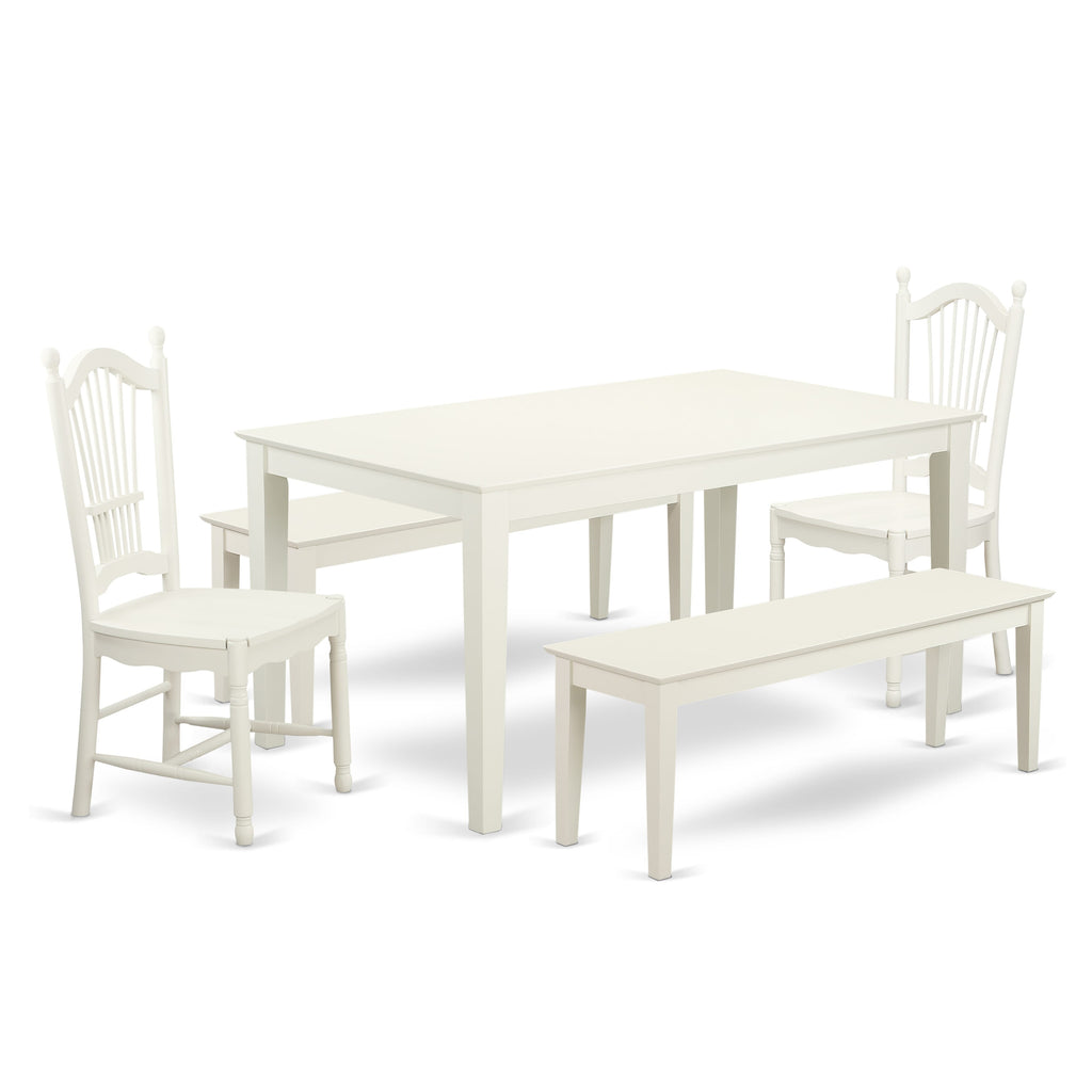 CADO51-MUT-T 5-Piece Dining Set with Table, Chairs, and Bench in Elegant White 36x60 for Four