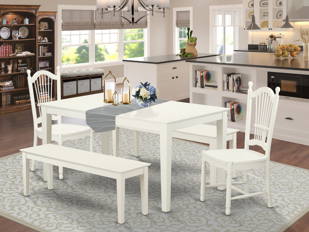 CADO51-MUT-T 5-Piece Dining Set with Table, Chairs, and Bench in Elegant White 36x60 for Four
