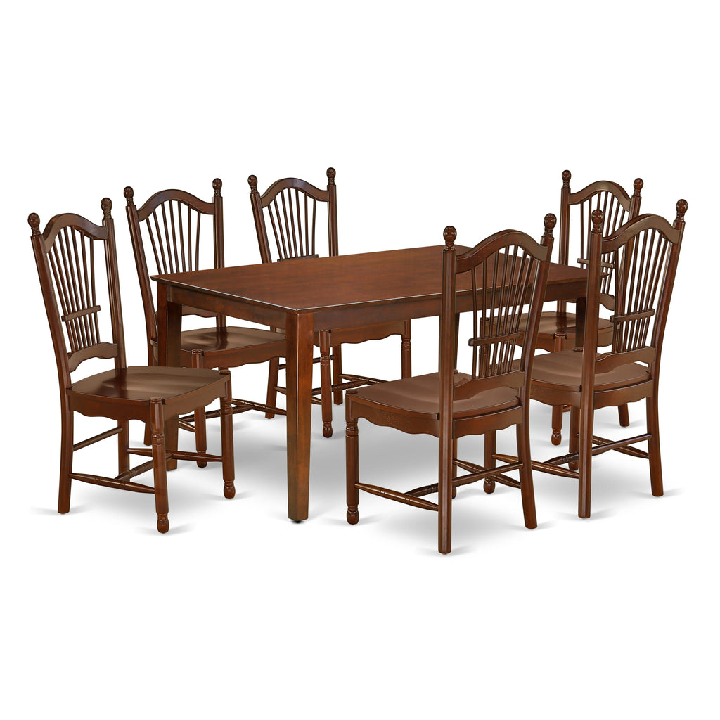 CADO7-3QX-I Elegant Mahogany Dining Set with Rectangular Table & Six Chairs, 36x60 Delight