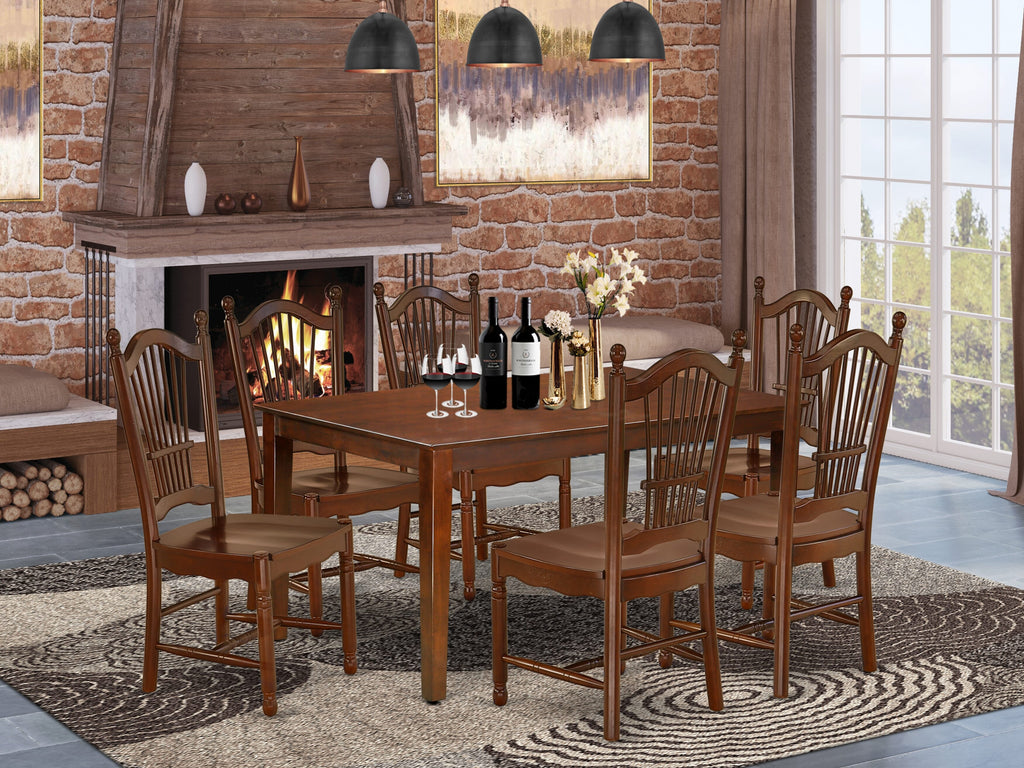 CADO7-3QX-I Elegant Mahogany Dining Set with Rectangular Table & Six Chairs, 36x60 Delight