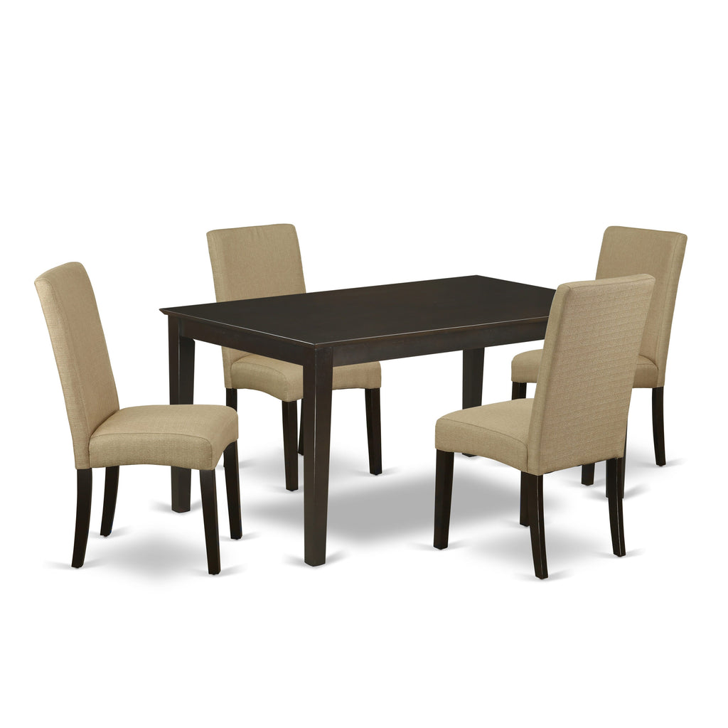 CADR5-3MB-R8 Modern Dining Ensemble Rectangle Table with 4 Linen Upholstered Parson Chairs, 36x60, in Espresso Finish