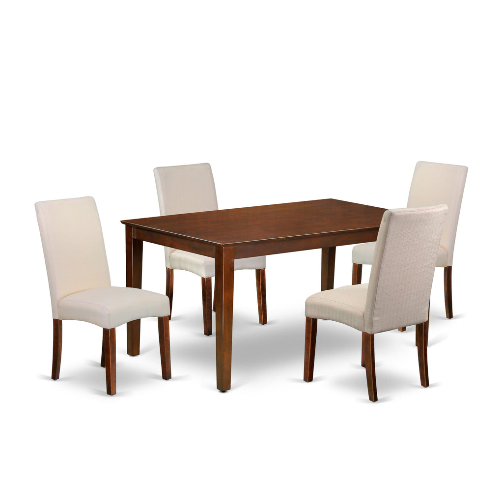 CADR5-K73-TM 5-PC Contemporary Dining Ensemble Rectangular Table & 4 Cream Linen Chairs, 36x60 Mahogany