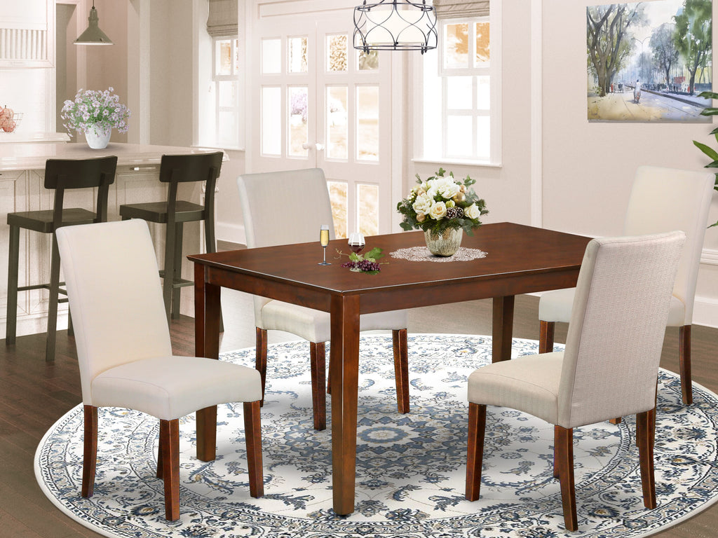 CADR5-K73-TM 5-PC Contemporary Dining Ensemble Rectangular Table & 4 Cream Linen Chairs, 36x60 Mahogany