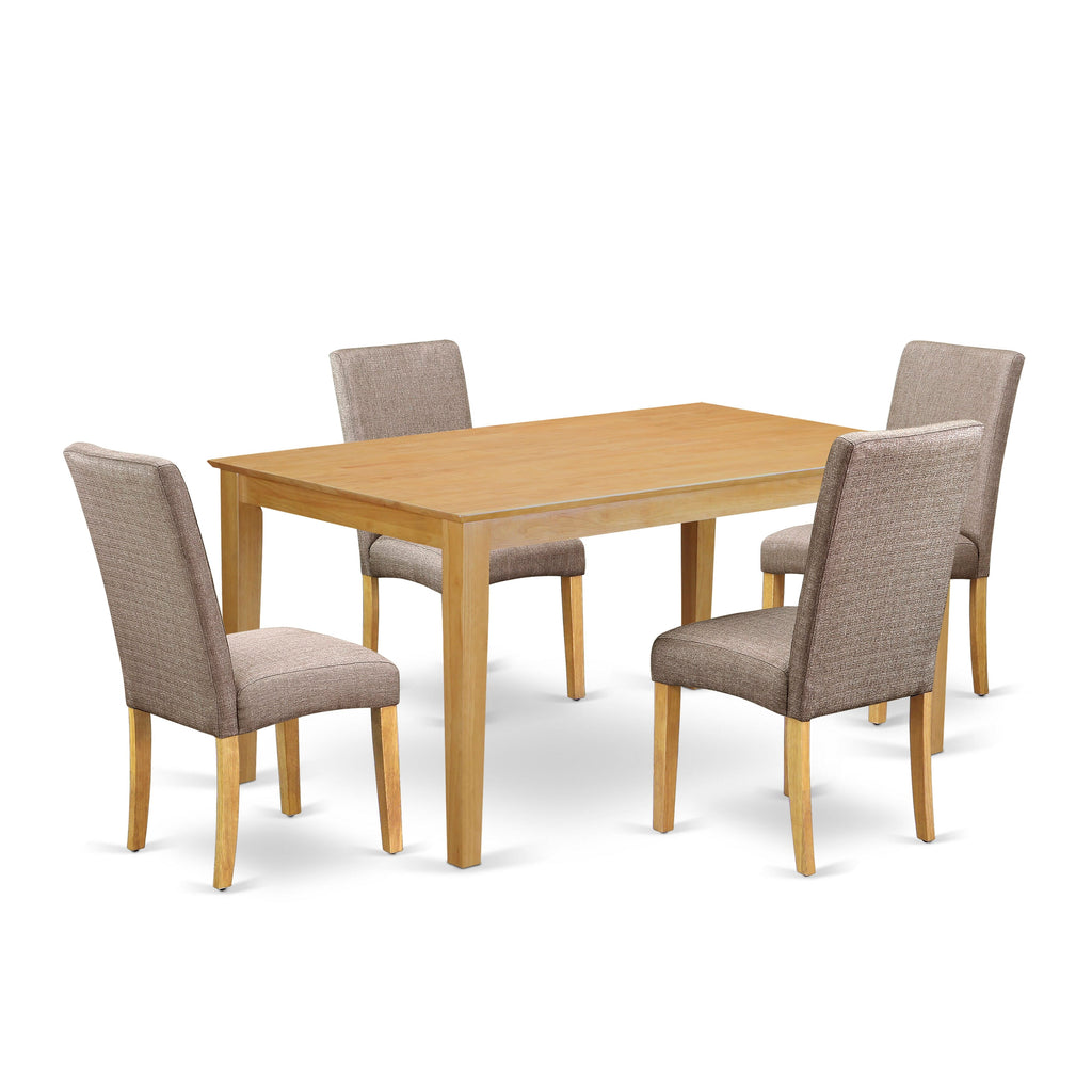 CADR5-B4C-DA 5 Piece Dining Ensemble Rectangle Table & 4 Dark Khaki Linen Chairs in Oak Finish
