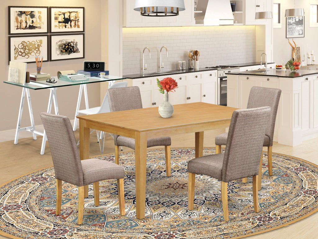 CADR5-B4C-DA 5 Piece Dining Ensemble Rectangle Table & 4 Dark Khaki Linen Chairs in Oak Finish