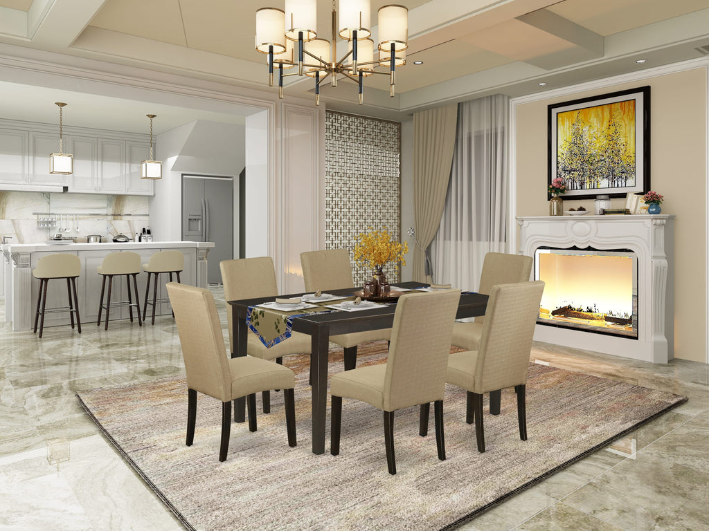 CADR7-4EC-Z7 Elegant 7-Piece Dining Ensemble with Rectangle Table & 6 Upholstered Chairs, 36x60 in. Cappuccino