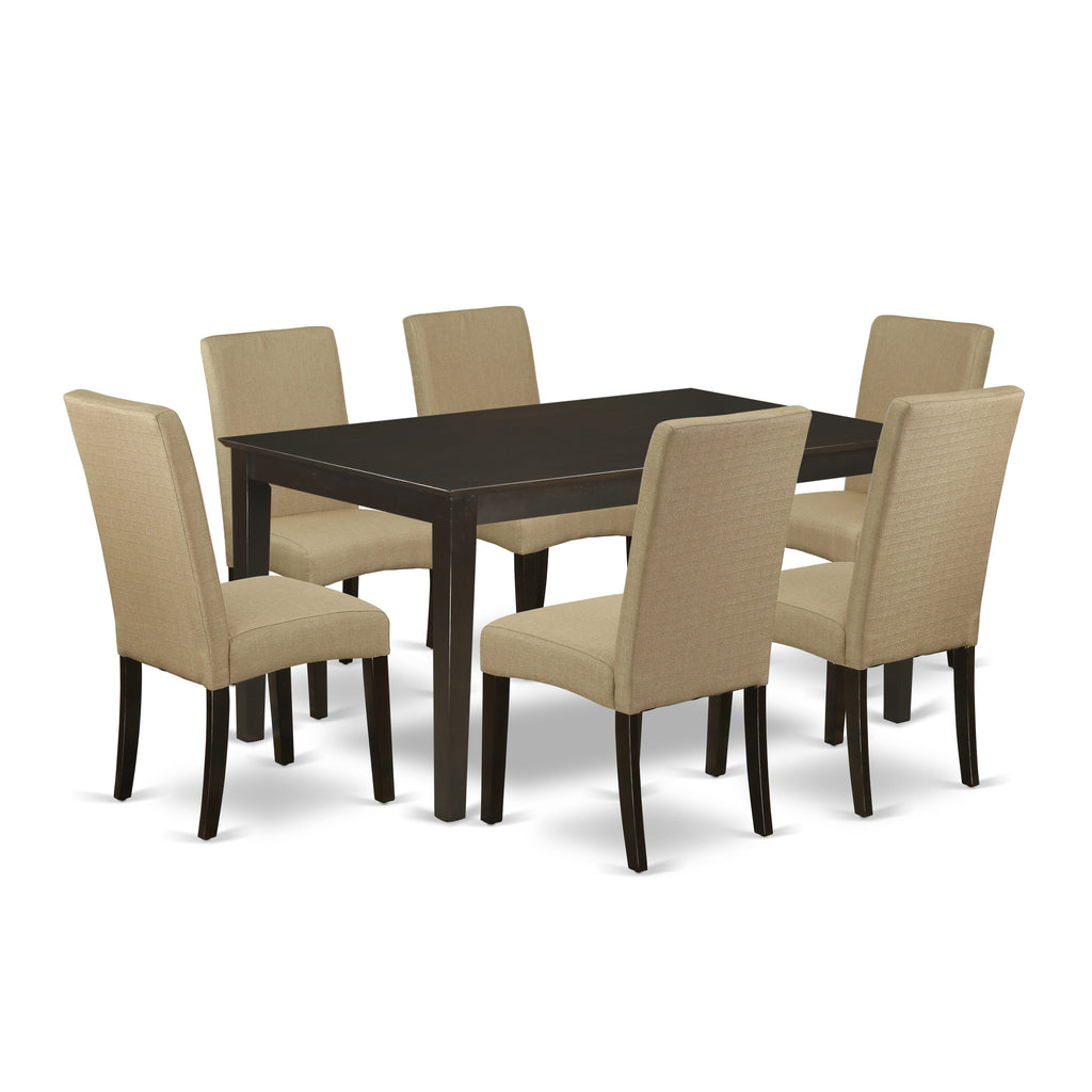 CADR7-4EC-Z7 Elegant 7-Piece Dining Ensemble with Rectangle Table & 6 Upholstered Chairs, 36x60 in. Cappuccino