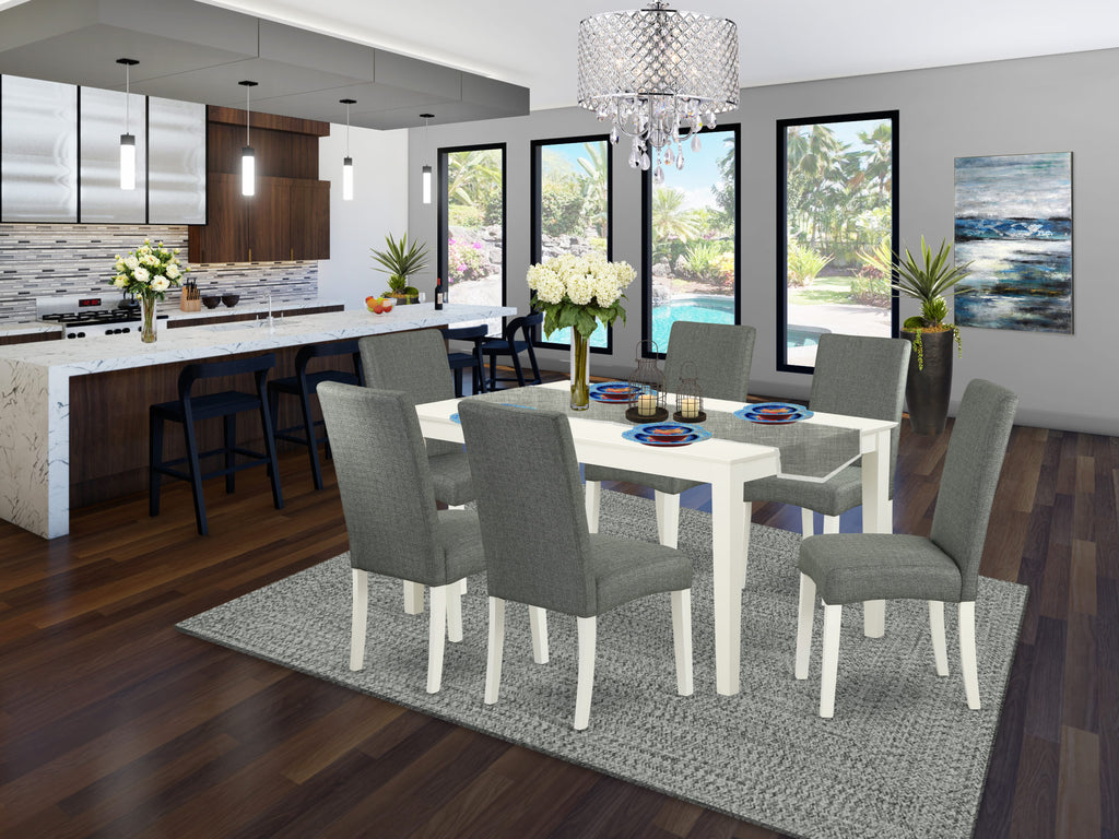 CADR7-CP3-65 Dining Set with Rectangular Table and 6 Elegant Gray Fabric Chairs, 36x60, Linen Hued