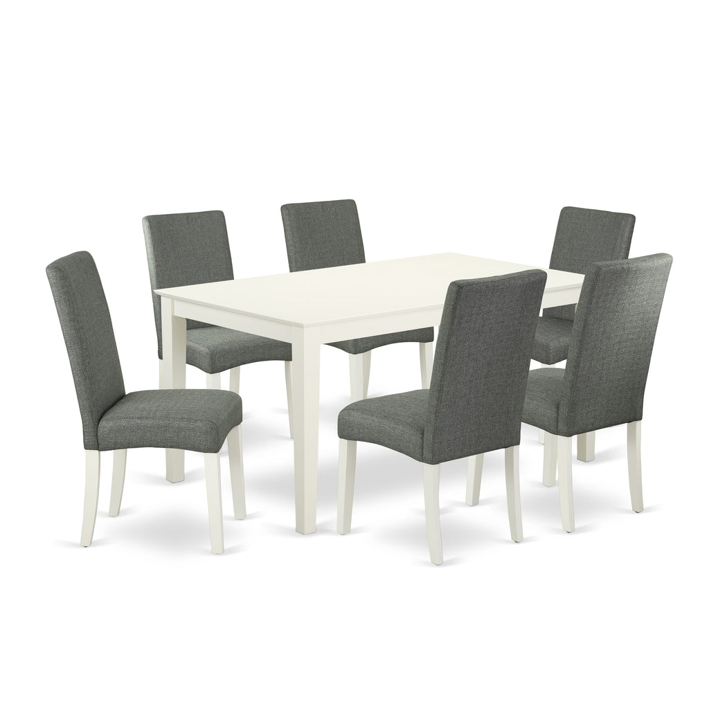 CADR7-CP3-65 Dining Set with Rectangular Table and 6 Elegant Gray Fabric Chairs, 36x60, Linen Hued