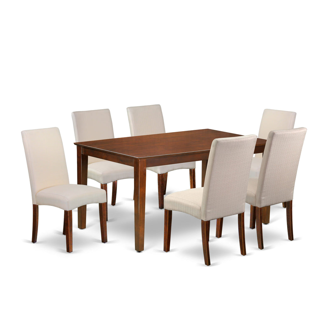 Contemporary Dining Set CADR7-7IA-SD Rustic Mahogany Table & 6 Cream Upholstered Chairs, 36x60 Inches