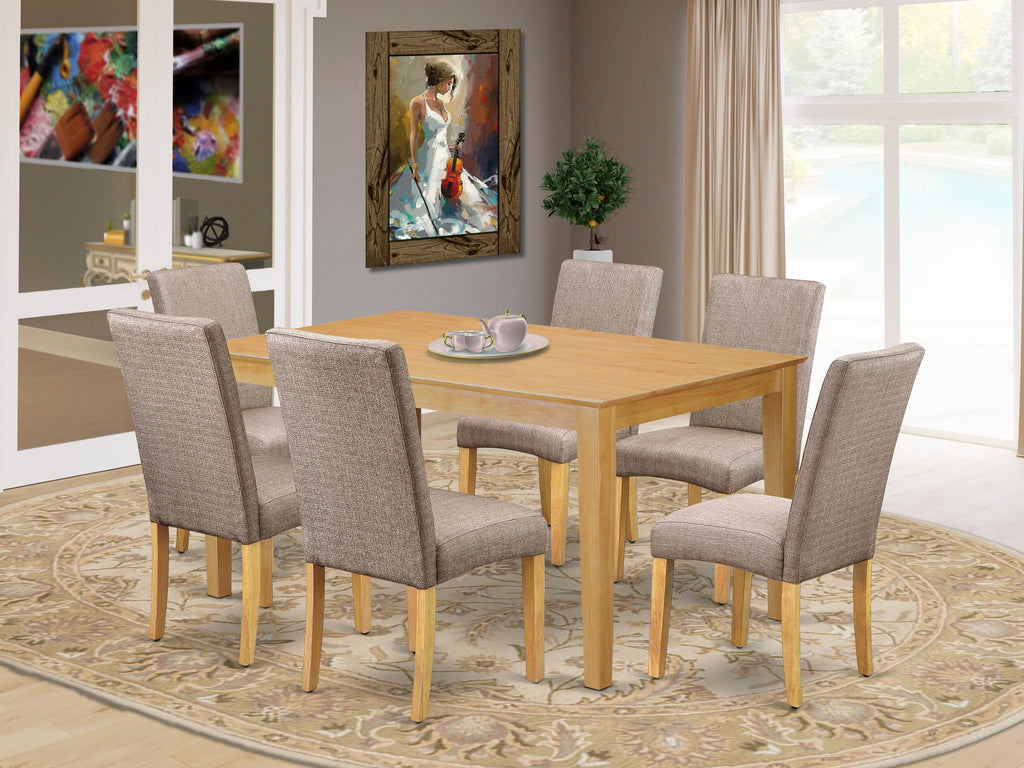 CADR7-IVX-UO 7-Piece Dining Table Set Rectangle Table & 6 Khaki Linen Chairs for Stylish Dining, 36”x60” Oak