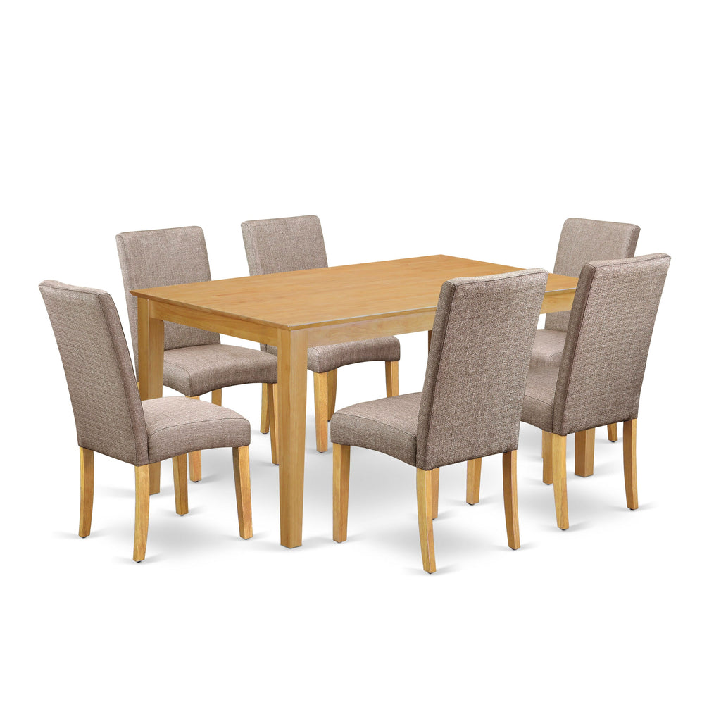 CADR7-IVX-UO 7-Piece Dining Table Set Rectangle Table & 6 Khaki Linen Chairs for Stylish Dining, 36”x60” Oak