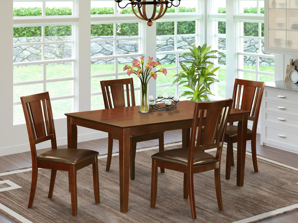 CADU5-E8I-QT Rectangular Wood Dining Set with Faux Leather Chairs, 5-Piece for Kitchen, 36x60 Inch, Mahogany