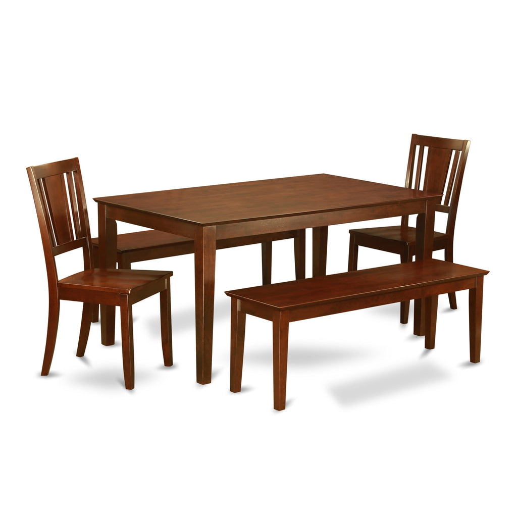 CADU56-T72-N 5 Piece Rectangle Kitchen Table Set with 2 Benches and Dining Chairs in Mahogany