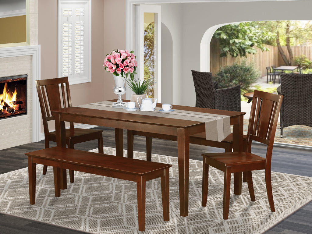 CADU56-T72-N 5 Piece Rectangle Kitchen Table Set with 2 Benches and Dining Chairs in Mahogany